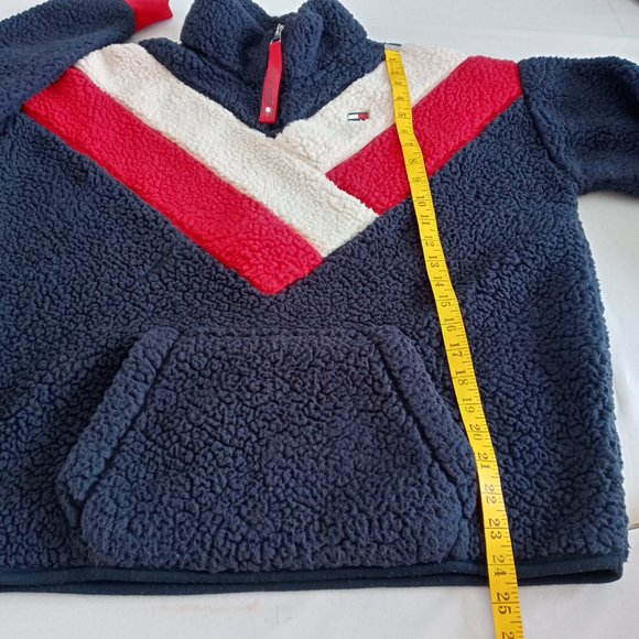 Tommy Hilfiger deep pile  sherpa color block chevron 1/4 zip fleece  Size Large - Picture 4 of 7
